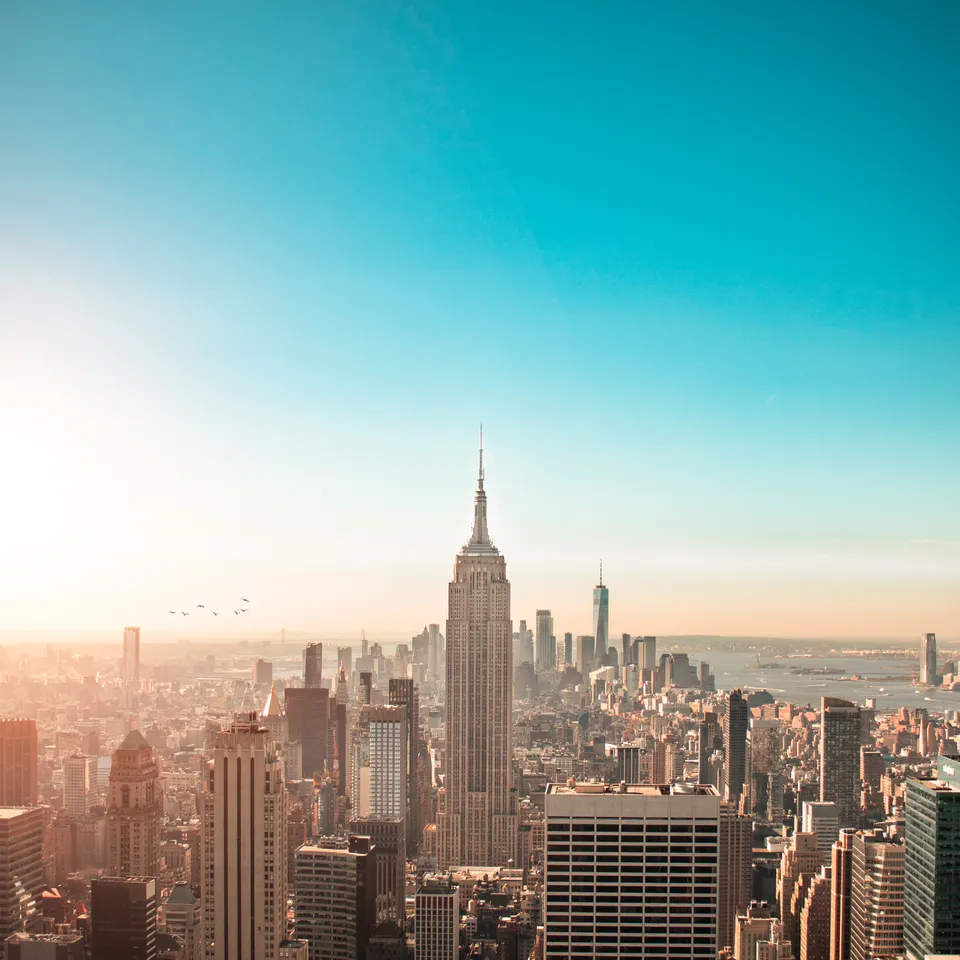 New York's skyline and the Empire State Building at sunrise