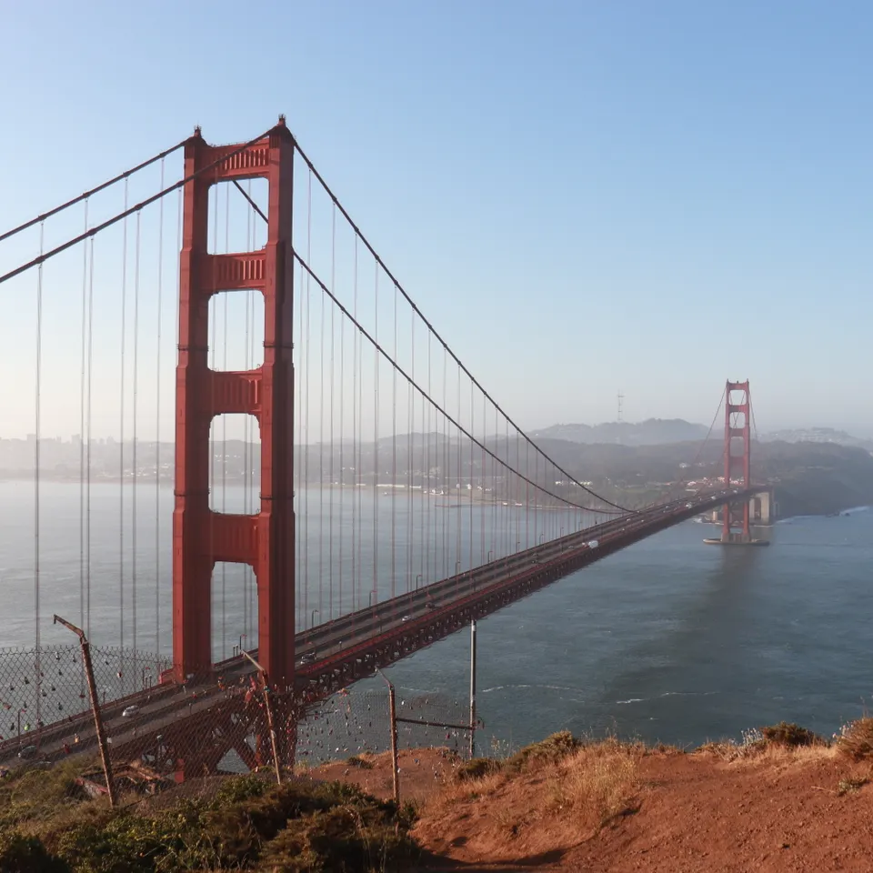 The Golden Gate Bridge spanning San Francisco Bay